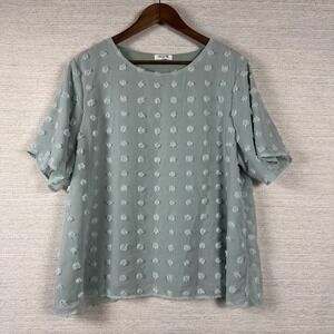 Blooming Jelly XXL Top Mint 3D Floral Polka Dot Short Sleeve Chiffon Soft Fairy